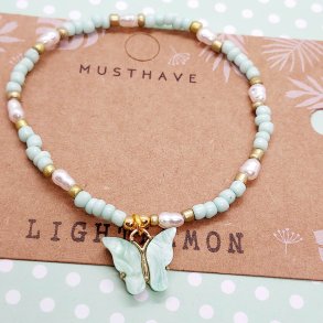 Armbnd med sommerfugl. Lysegrn