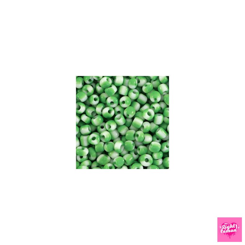 Rocailles perler.Stripes White-Green. 3mm