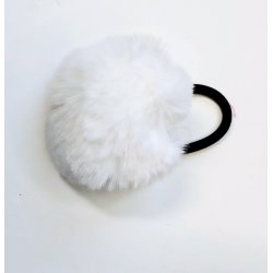 H�relastik med pom pom. Hvid
