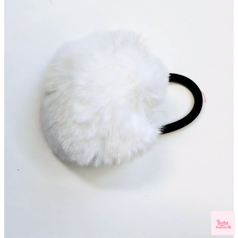 H�relastik med pom pom. Hvid