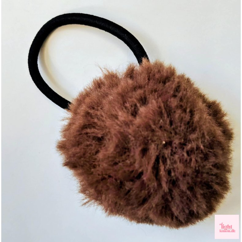 H�relastik med pom pom. Brun