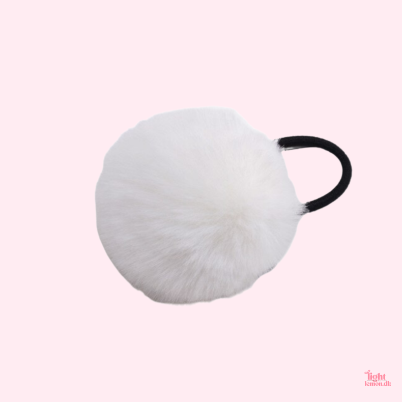 H�relastik med pom pom. Hvid
