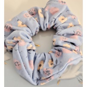 Mini scrunchie. Bl� med blomster